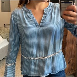 Chambray Striped Bell Sleeve Top